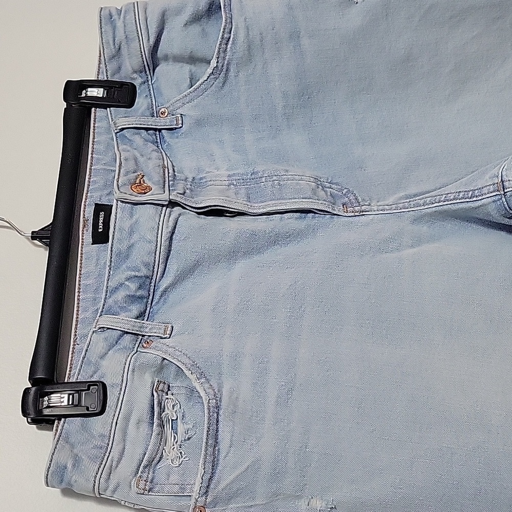 Express Blue High Rise Jeans Size 12 Womwns Light Wash Capri/ankle Pants Button - Picture 4 of 6